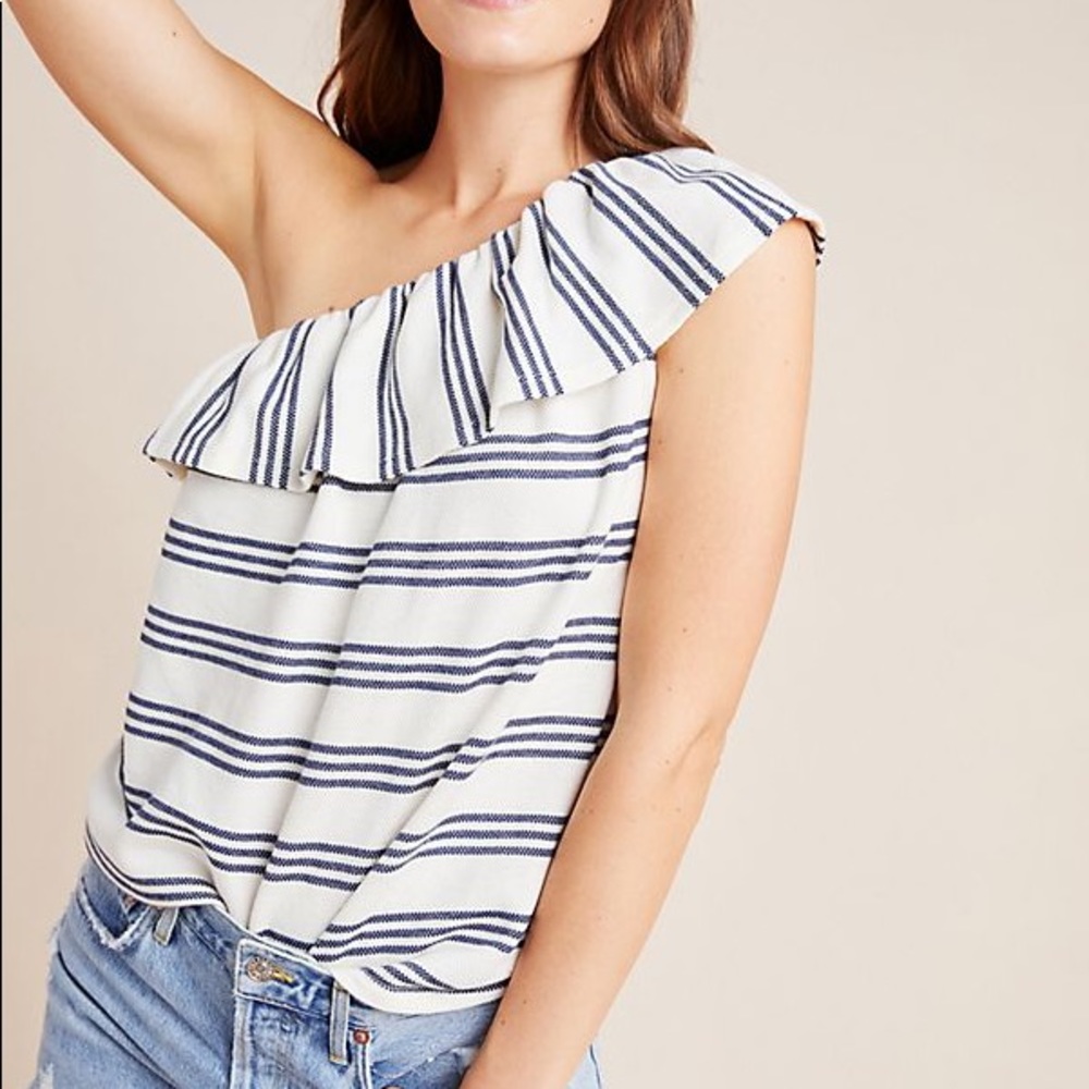 Anthropologie Striped Knit One Shoulder Top